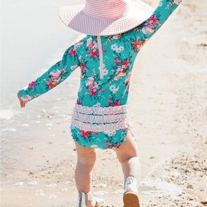RuffleButts Kids Floral Long Sleeve Swimsuit